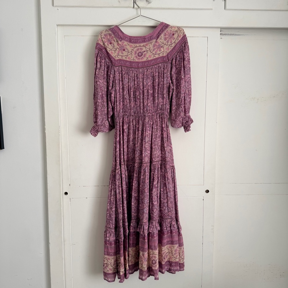 Spell Mauve Purple Bohemian Maxi Dress with Cream Trim - Picture 4 of 8